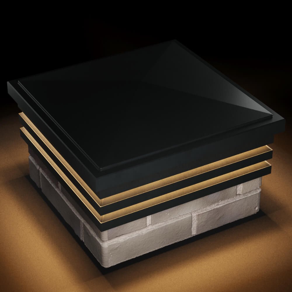 Колпак Zking Бона ХайТек Черный на столб 1.5х1.5 кирпича (385х385мм) с подсветкой в Тольятти фото