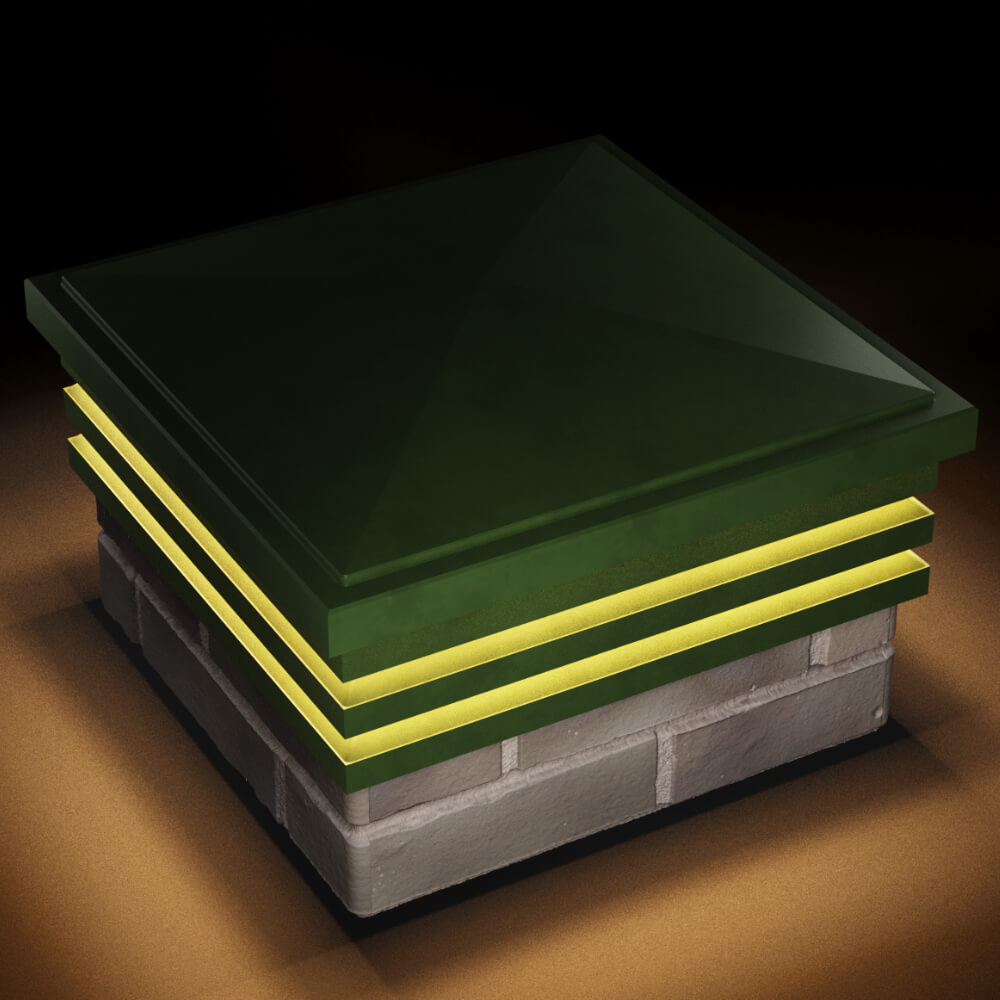 Колпак Zking Бона ХайТек Зеленый на столб 1.5х1.5 кирпича (385х385мм) с подсветкой в Тольятти фото