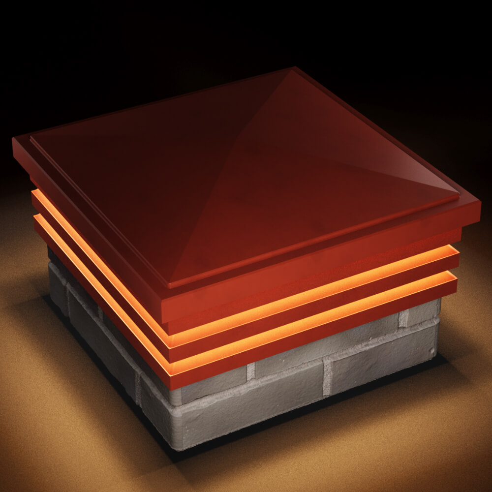 Колпак Zking Бона ХайТек Красный на столб 1.5х1.5 кирпича (385х385мм) с подсветкой в Тольятти фото