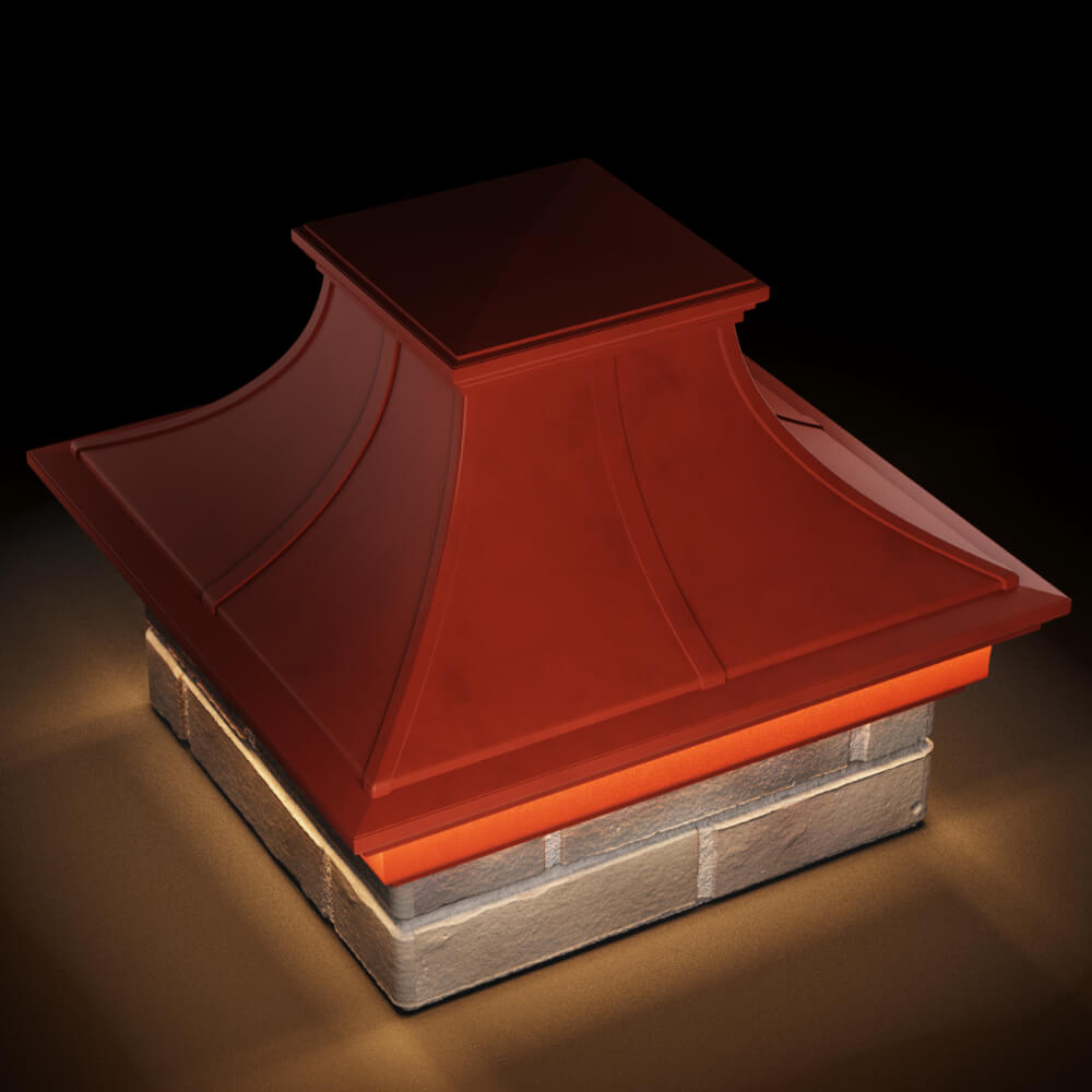 Колпак Zking Монблан Премиум Красный на столб 1.5х1.5 кирпича (385х385мм) с подсветкой в Тольятти фото