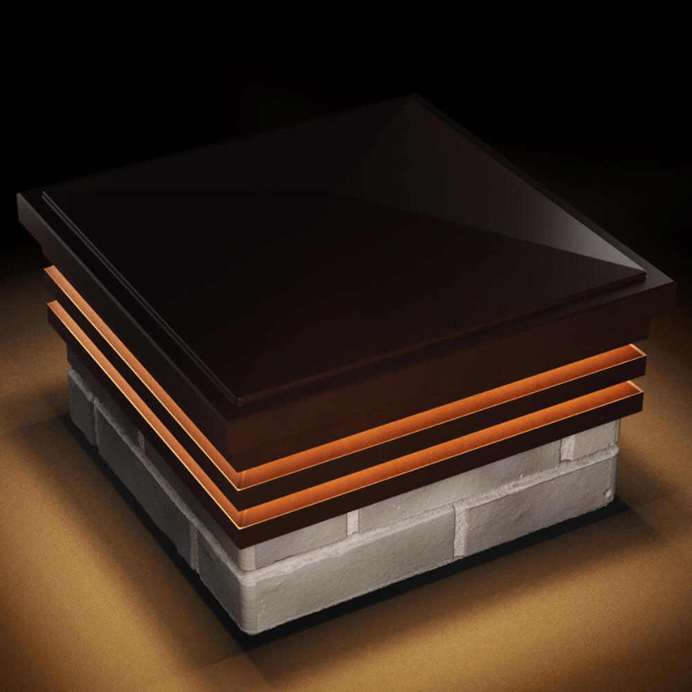 Колпак Zking Бона ХайТек Коричневый на столб 1.5х1.5 кирпича (385х385мм) с подсветкой в Тольятти фото