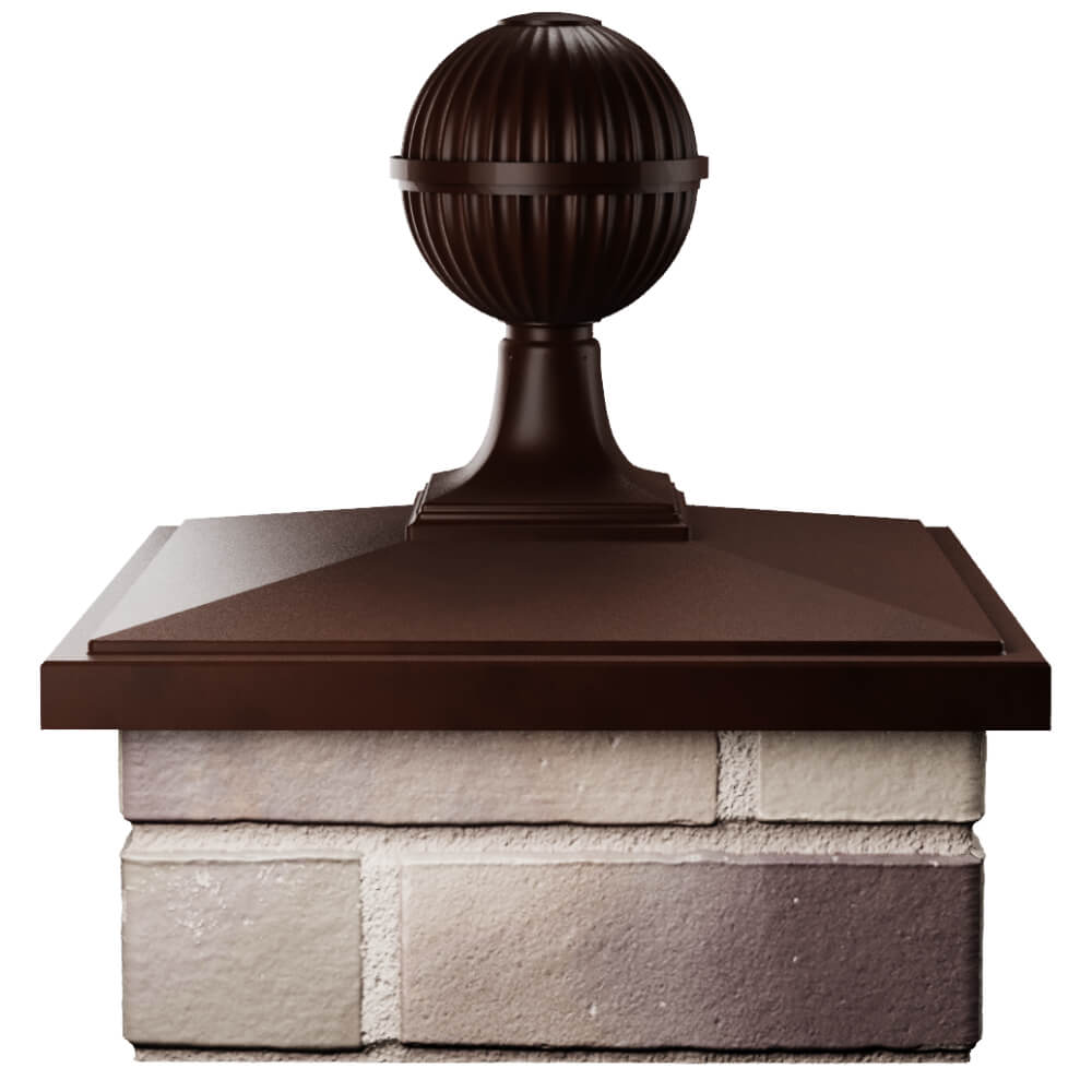 Колпак Zking БонаМоно Коричневый с шаром на столб 1.5х1.5 кирпича (385х385, 400х400мм) в сборе Тольятти фото